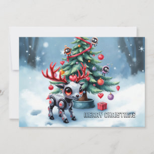 Cartes Pour Fêtes Annuelles Petit renne Cyberpunk avec sapin de Noël