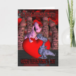 Cartes Pour Fêtes Annuelles petite amie, deux dragons mignons, un sur le coeur