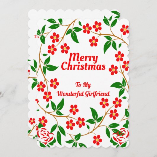 Cartes Pour Fêtes Annuelles Petite amie Élégante Joyeux Noël Rouge Rose Vert (Devant / Derrière)