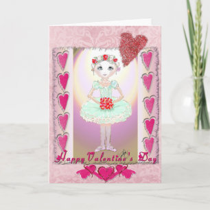 Cartes Pour Fêtes Annuelles Petite Ballerina en Tutu vert avec Coeurs