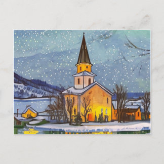 Cartes Pour Fêtes Annuelles Petite église dans le village en hiver