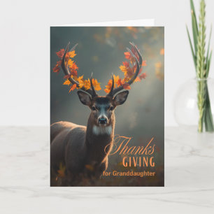 Cartes Pour Fêtes Annuelles Petite-fille Action de grâce Cerf avec Feuilles de