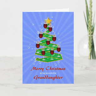 Cartes Pour Fêtes Annuelles Petite-fille, arbre de Noël avec vin