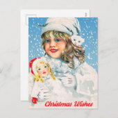 Cartes Pour Fêtes Annuelles Petite fille avec poupée vous souhaite un joyeux N (Devant / Derrière)