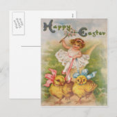 Cartes Pour Fêtes Annuelles Petite fille Easter Chick Leash (Devant / Derrière)