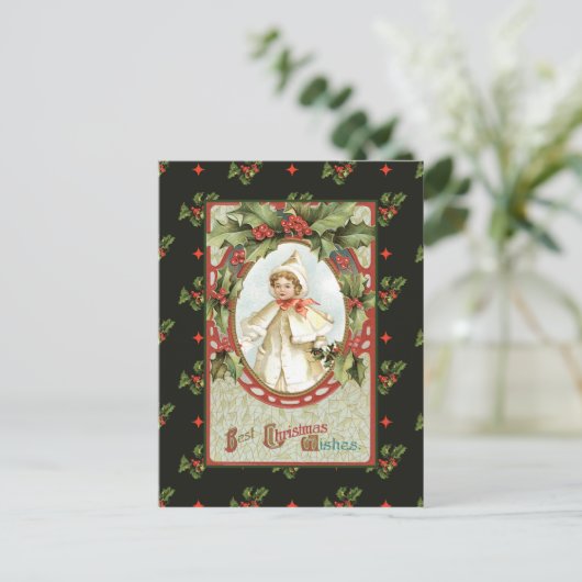 Cartes Pour Fêtes Annuelles Petite fille en Noël blanc (Debout devant)