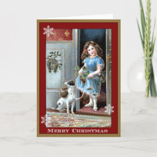 Cartes Pour Fêtes Annuelles Petite fille et chien de Joyeux Noël