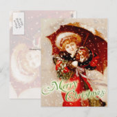 Cartes Pour Fêtes Annuelles Petite fille et chiot dans la neige de Noël (Devant / Derrière)