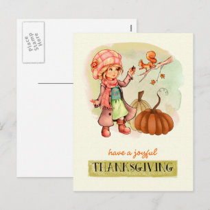 Cartes Pour Fêtes Annuelles Petite fille et écureuil Custom Thanksgiving