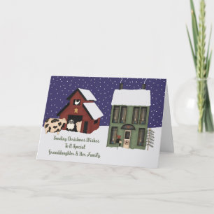 Cartes Pour Fêtes Annuelles Petite-fille et sa famille Ferme Prim Noël
