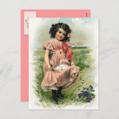 Cartes Pour Fêtes Annuelles Petite fille et ses oeufs Pâques (Devant / Derrière)