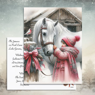 Cartes Pour Fêtes Annuelles Petite fille et son cheval Noël personnalisé