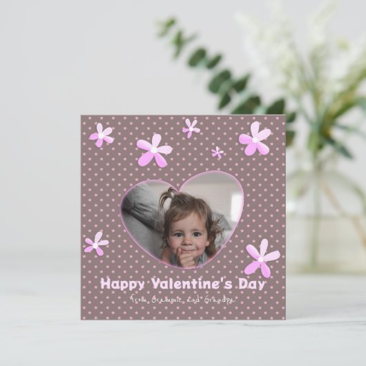 Cartes Pour Fêtes Annuelles Petite-fille Étoiles Fleurs Saint-Valentin Photo (Debout devant)