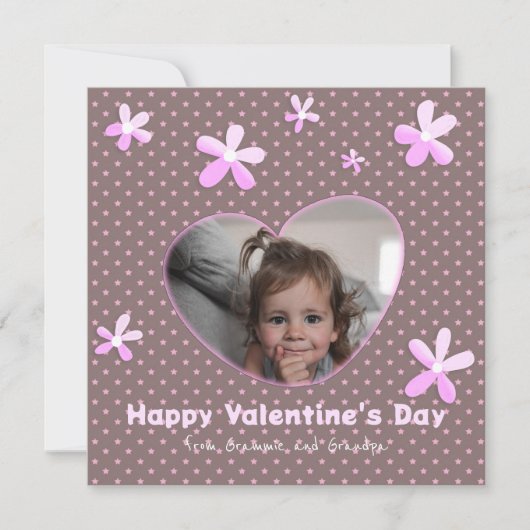 Cartes Pour Fêtes Annuelles Petite-fille Étoiles Fleurs Saint-Valentin Photo (Devant)