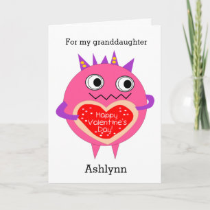 Cartes Pour Fêtes Annuelles Petite-fille Heureuse Sainte-Valentin rose Monster