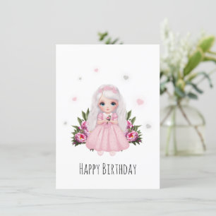 Cartes Pour Fêtes Annuelles Petite fille mignonne avec des fleurs