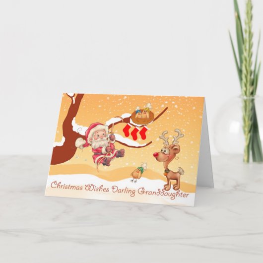 Cartes Pour Fêtes Annuelles Petite-Fille Père Noël Escalade Un Arbre Pour Donn (Devant)