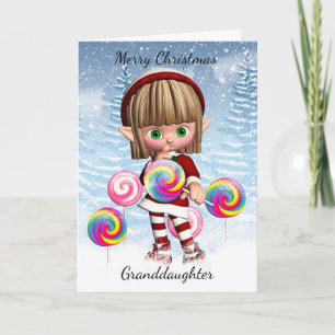 Cartes Pour Fêtes Annuelles Petite-fille petit Elf avec les bruits et la neige