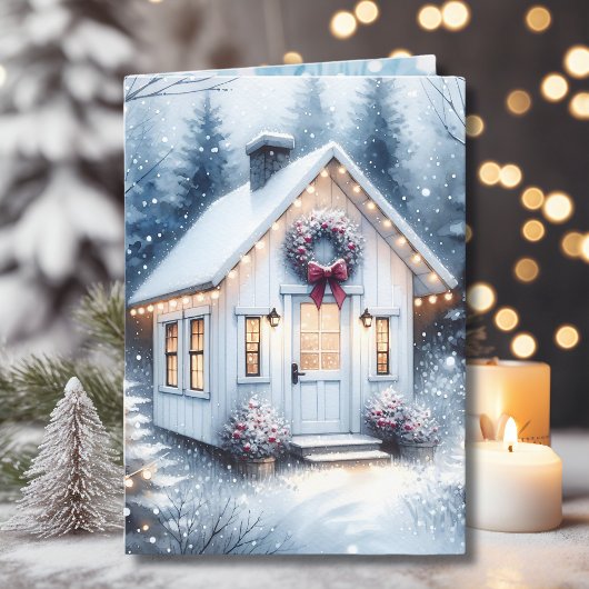 Cartes Pour Fêtes Annuelles Petite maison en hiver Bois Noël