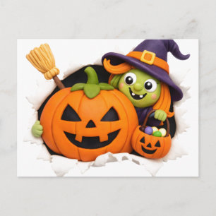 Cartes Pour Fêtes Annuelles Petite Sorcière et Citrouille Figurine en Argile