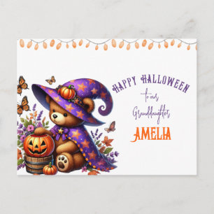 Cartes Pour Fêtes Annuelles Petite Sorcière Ours Mignonne Halloween Petite-Fil