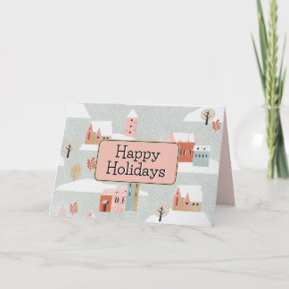 Cartes Pour Fêtes Annuelles Petites Maisons Village Neige Pink Noël