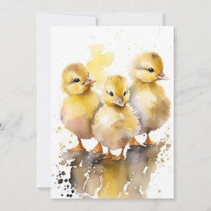Cartes Pour Fêtes Annuelles Petits Bébés Canards En Aquarelles