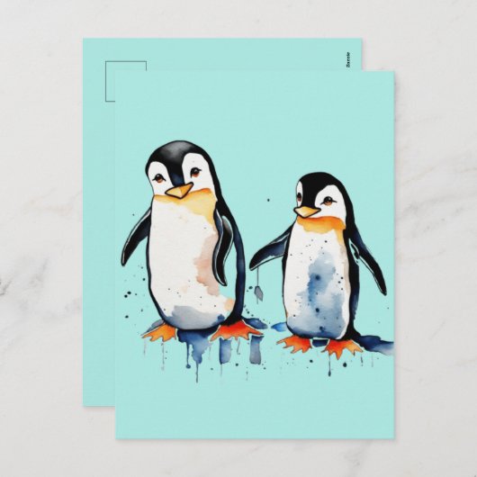 Cartes Pour Fêtes Annuelles Petits pingouins mignons (Devant / Derrière)