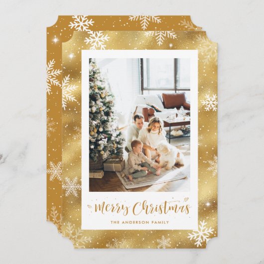 Cartes Pour Fêtes Annuelles Pétrole en or neige photo Joyeux Noël (Devant / Derrière)