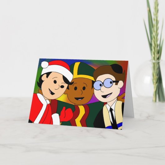 Cartes Pour Fêtes Annuelles Peu de bandes dessinées d'arc-en-ciel : Salutation (Devant)