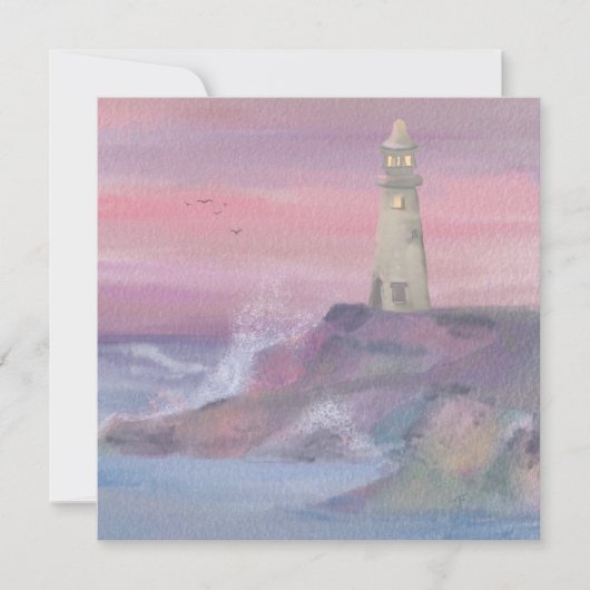 Cartes Pour Fêtes Annuelles Phare Côtier Bluff Avec Ciel Rose (Devant)