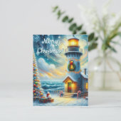 Cartes Pour Fêtes Annuelles Phare de Noël Arbre Nautique Bleu Côtier (Debout devant)