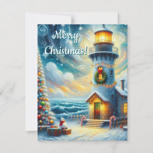 Cartes Pour Fêtes Annuelles Phare de Noël Arbre Nautique Bleu Côtier (Devant)