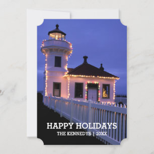 Cartes Pour Fêtes Annuelles Phare de nuit avec lumières de Noël
