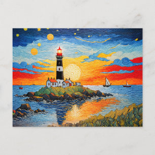 Cartes Pour Fêtes Annuelles Phare pittoresque au bord de la mer Stormy