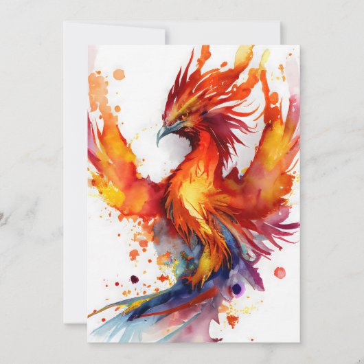 Cartes Pour Fêtes Annuelles Phoenix en Flames Aquarelle Design (Devant)