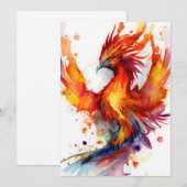 Cartes Pour Fêtes Annuelles Phoenix en Flames Aquarelle Design (Devant / Derrière)