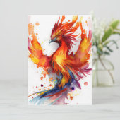 Cartes Pour Fêtes Annuelles Phoenix en Flames Aquarelle Design (Debout devant)
