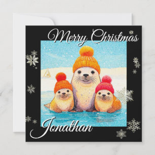 Cartes Pour Fêtes Annuelles Phoques mignons avec illustration de Noël de chape