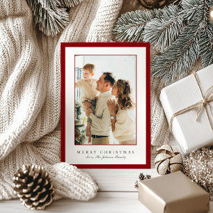 Cartes Pour Fêtes Annuelles Photo à bordure rouge minimale Élégant Noël