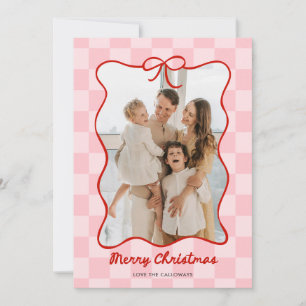 Cartes Pour Fêtes Annuelles Photo à carreaux avec cadre de nœud rouge dessiné 