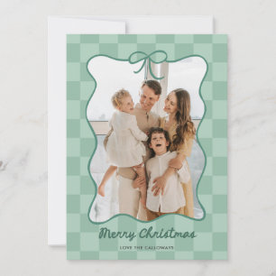 Cartes Pour Fêtes Annuelles Photo à carreaux avec cadre de nœud vert dessiné à