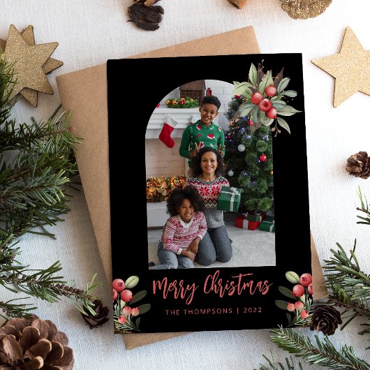 Cartes Pour Fêtes Annuelles Photo Arc Cranberry Joyeux Noël Noir