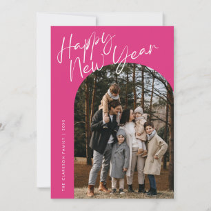 Cartes Pour Fêtes Annuelles Photo Arc Joyeux Nouvel An écriture moderne rose 2