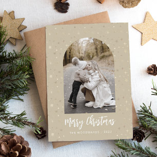 Cartes Pour Fêtes Annuelles Photo Arch Stars Joyeux Noël Beige Or
