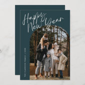 Cartes Pour Fêtes Annuelles Photo Arche 2 Bonne Année Écriture Moderne Bleue (Devant / Derrière)