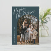 Cartes Pour Fêtes Annuelles Photo Arche 2 Bonne Année Écriture Moderne Bleue (Debout devant)