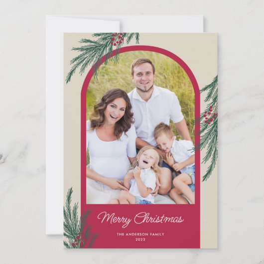 Cartes Pour Fêtes Annuelles Photo Arché hiver verdure Joyeux Noël (Devant)