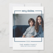 Cartes Pour Fêtes Annuelles Photo avec bordure minimale Joyeux Noël bleu (Devant)