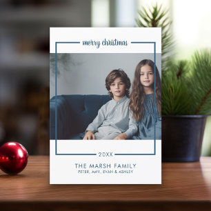 Cartes Pour Fêtes Annuelles Photo avec bordure minimale Joyeux Noël bleu